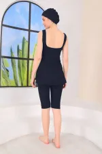 Askılı Taytlı Yarı Kapalı Elbise Parçalı Mayo Lacivert