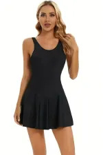 Likralı Birleşik Şortlu Göğüs Pedli Etekli Elbise Mayo Kadın Mayo Siyah / Deniz / Havuz