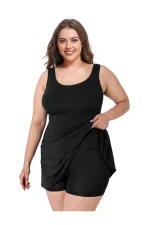 Likralı Büyük Beden Tek Parça Birleşik Şortlu Elbise Mayo