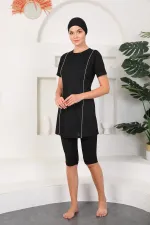 Krem Biyeli Yarım Kol Tesettür Mayo