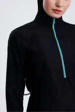 Paraşüt Kumaş Fermuarlı Tesettür Mayo Desenli Likralı Pantolonlu Su İticili