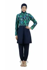 Water-repellent parachute modest swimsuit, green.