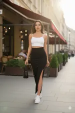 Yırtmaçlı Siyah Midi Etek