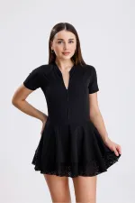 Eteği Dantelli Fermuarlı Tulum Mayo