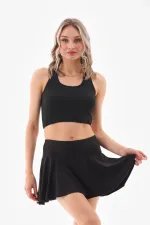 Şort Etekli Crop Mayo Siyah