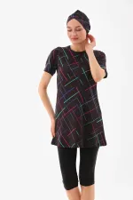 Lycra Semi-Closed Patterned Hijab Swimsuit Light