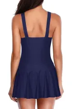 Likralı Etekli Birleşik Slipli Elbise Mayo Lacivert