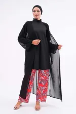 Paréo en tulle noir couvrant entièrement le maillot de bain hijab, tissu lycra