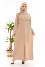 Fermuarlı Tek Parça Namaz Elbisesi Vizon