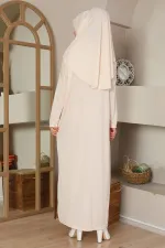 Kolay Giyilebilen Tek Parça Namaz Elbisesi Krem