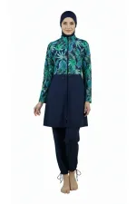 Water-repellent parachute modest swimsuit, green.