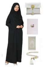 Namaz Elbisesi Set Çantalı Namaz Seti Siyah Namaz Elbisesi + Seccade + İnci Tesbih + Yasin