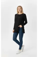 Likralı Uzun Kollu Asimetrik Kesim Bluz