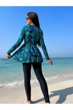 Yarı Kapalı Taytlı Fermuarlı Tesettür Mayo Yeşil