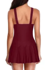 Likralı Etekli Birleşik Slipli Elbise Mayo Mürdüm