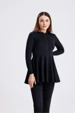 Semi-Closed Zip-Up Hijab Swimsuit with Leggings
