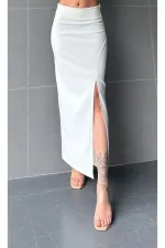 Jupe longue blanche fendue, jupe en lycra blanc doux au toucher, cygne