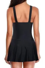 Likralı Etekli Birleşik Slipli Kadın Elbise Mayo Siyah