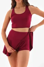 İkili Takım Şort Etekli Crop Mayo