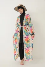 Pareolu Tam Kapalı Tesettür Mayo Likralı Kumaş