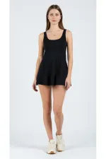 Likralı Birleşik Şortlu Elbise Mayo Siyah