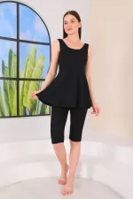 Askılı Taytlı Yarı Kapalı Elbise Parçalı Mayo Siyah