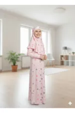 Kız Çocuk Desenli Namaz Elbisesi Likralı Esnek Baskılı Kumaş