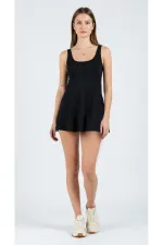 Maillot de bain une pièce short et robe en lycra avec coussinets de poitrine en lycra, noir/marine.