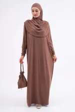 Pamuklu Çantalı Namaz Elbisesi Bilekleri Lastikli Tesettür Elbise