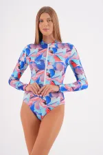 Fermuarlı Uzun kollu Yüzücü Mayosu Tulum mayo