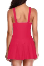 Likralı Etekli Birleşik Slipli Elbise Mayo Fuşya