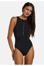 Siyah Halter Yaka Fermuarlı Tulum Mayo Havuz / Deniz