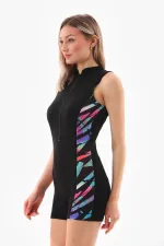 Maillot de bain femme avec short rembourré zippé, rose et bleu, pour la mer/piscine