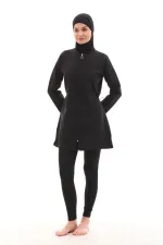 Ensemble 4 pièces : maillot de bain intégral imperméable effet parachute avec legging et bonnet double.