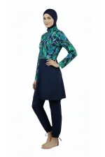 Water-repellent parachute modest swimsuit, green.