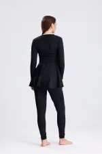 Semi-Closed Zip-Up Hijab Swimsuit with Leggings