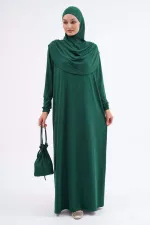 Pamuklu Çantalı Namaz Elbisesi Bilekleri Lastikli Tesettür Elbise