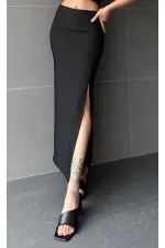 Jupe longue noire fendue, jupe en lycra noir doux au toucher, cygne
