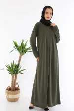 Fermuralı Namaz Elbisesi Ferace Haki