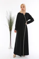 Içten Dıştan Bağlamalı Namaz Elbisesi Siyah Renk