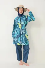 Maillot de bain hijab intégral parachute jaune et bleu