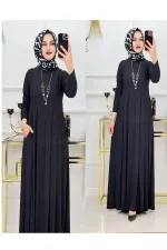 Elegant Hijab Dress, Full-Length Pleated Dress, Black