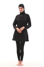Ensemble 4 pièces : maillot de bain intégral imperméable effet parachute avec legging et bonnet double.