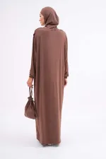 Pamuklu Çantalı Namaz Elbisesi Bilekleri Lastikli Tesettür Elbise