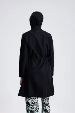 Paraşüt Kumaş Fermuarlı Tesettür Mayo Desenli Likralı Pantolonlu Su İticili