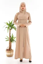 Fermuarlı Tek Parça Namaz Elbisesi Vizon