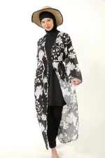 Pareolu Tam Kapalı Tesettür Mayo Likralı Kumaş