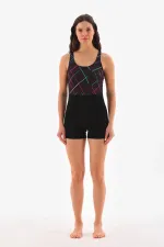 Desenli şortlu tulum mayo yüzücü mayosu