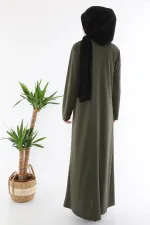 Fermuralı Namaz Elbisesi Ferace Haki