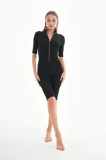 Combinaison de bain à manches longues avec fermeture éclair en métal, en lycra, convenant à un usage quotidien ou sportif.